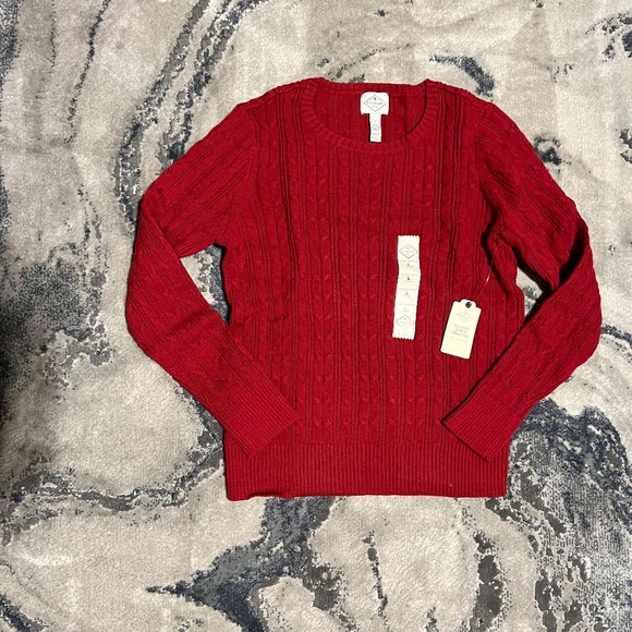 St. John's Bay Womens Crew Neck Long Sleeve Cable Knit Pullover Sweater - Picture 2 of 8